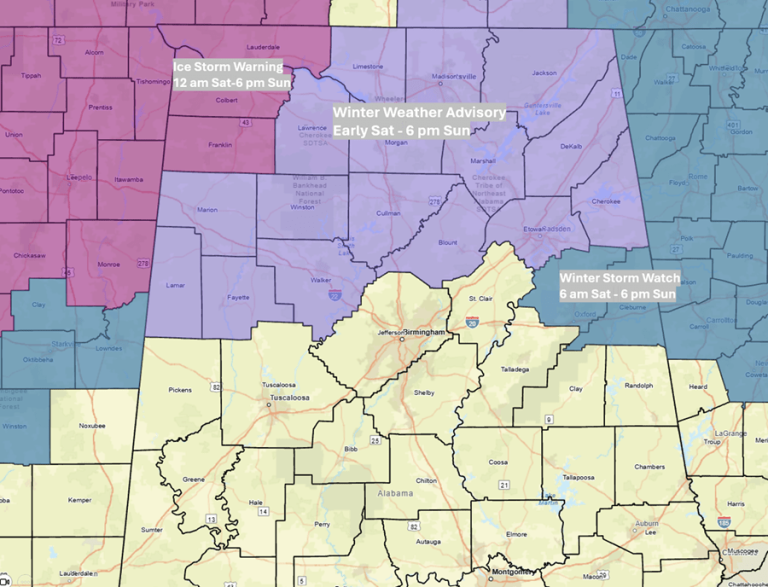 Ice and Snow Forecast in Alabama